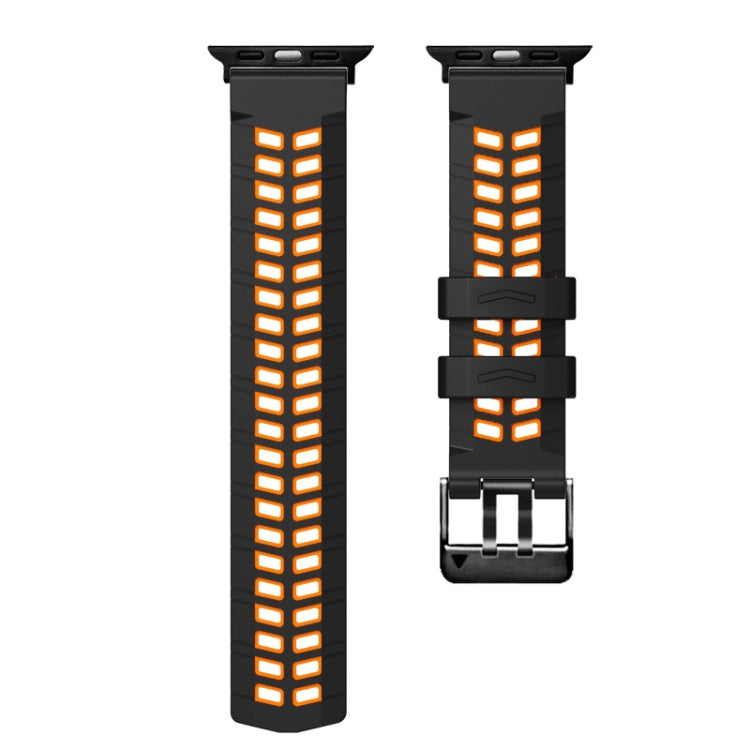 For Apple Watch Ultra 2 49mm Twill Dual-row Buckle Silicone Watch Band(Black Orange) - Watch Bands by PMC TechLife | Online Shopping South Africa | PMC TechLife