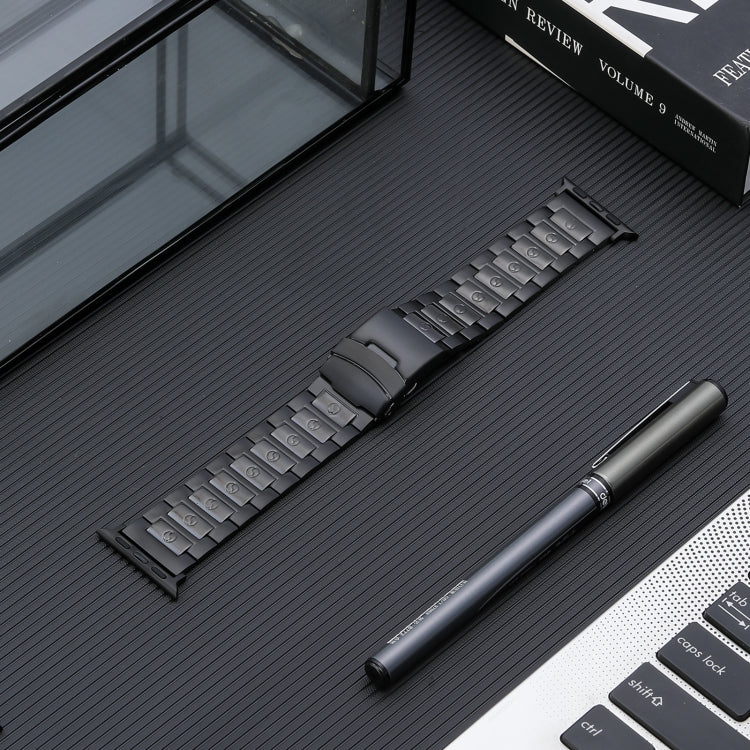 For Apple Watch Series 8 45mm Safety Buckle Titanium Steel Watch Band(Black) - Watch Bands by PMC TechLife | Online Shopping South Africa | PMC TechLife