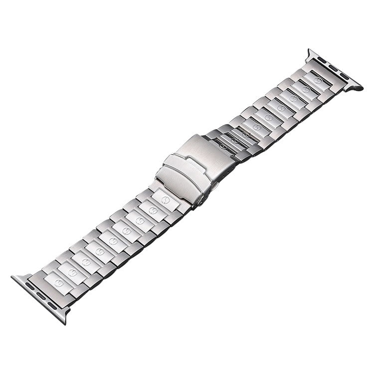 For Apple Watch SE 2022 44mm Safety Buckle Titanium Steel Watch Band(Silver) - Watch Bands by PMC TechLife | Online Shopping South Africa | PMC TechLife