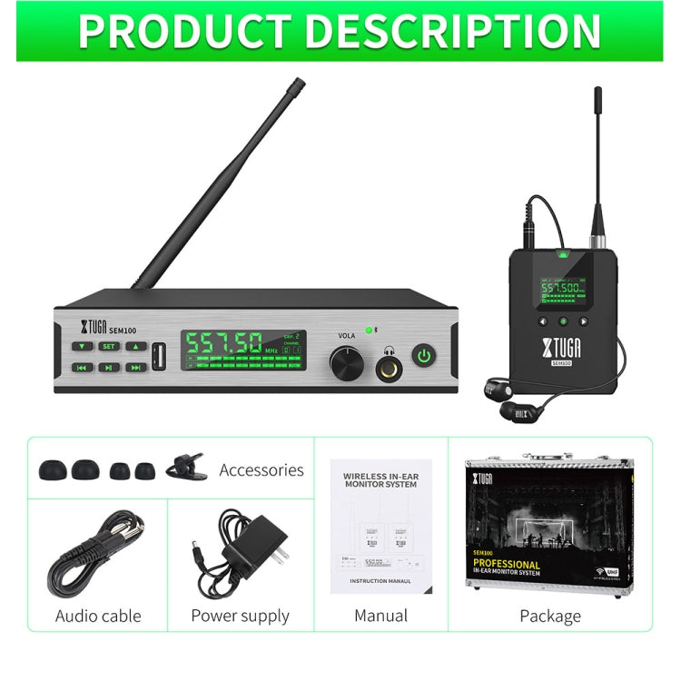 XTUGA SEM100 Professional Wireless In Ear Monitor System 1 BodyPacks(UK Plug) - Microphone by XTUGA | Online Shopping South Africa | PMC Jewellery | Buy Now Pay Later Mobicred