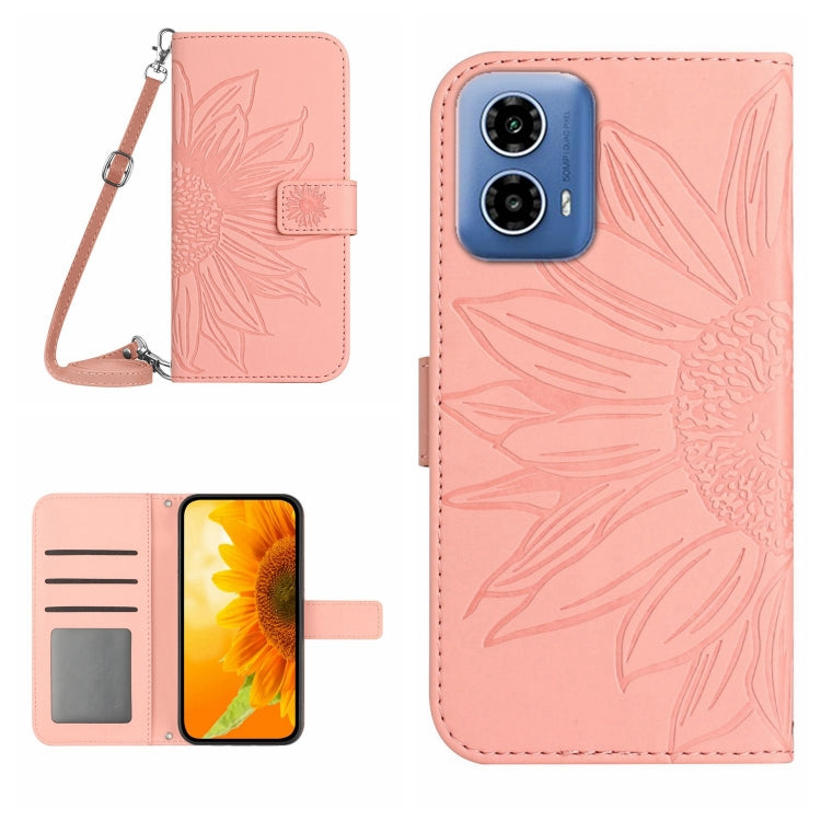 For Motorola Moto G Stylus 5G 2024 HT04 Skin Feel Sun Flower Embossed Flip Leather Phone Case with Lanyard(Pink) - Motorola Cases by PMC Jewellery | Online Shopping South Africa | PMC Jewellery | Buy Now Pay Later Mobicred