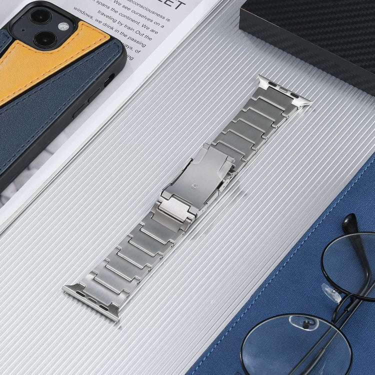 For Apple Watch Series 8 45mm Five Beads Turtle Buckle Titanium Steel Watch Band(Silver) - Watch Bands by PMC TechLife | Online Shopping South Africa | PMC TechLife