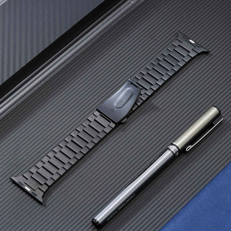 For Apple Watch SE 44mm Flat Buckle Stainless Steel Watch Band(Black) - free shipping - PMC TechLife - Order now!