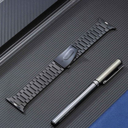 For Apple Watch Ultra 2 49mm Flat Buckle Stainless Steel Watch Band(Black) - Watch Bands by PMC Jewellery | Online Shopping South Africa | PMC Jewellery