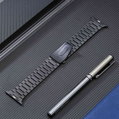 For Apple Watch SE 2023 40mm Flat Buckle Stainless Steel Watch Band(Black) - Watch Bands by PMC Jewellery | Online Shopping South Africa | PMC Jewellery