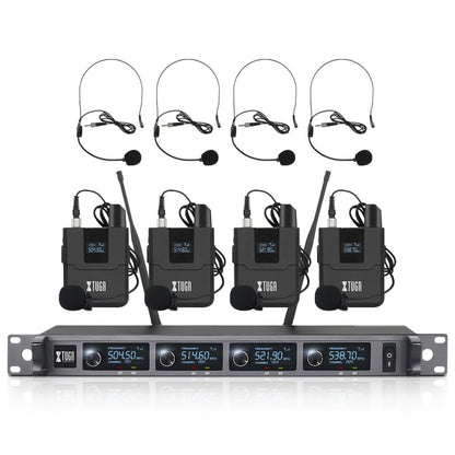 XTUGA A140-B Wireless Microphone System 4 BodyPack Headset Lavalier Microphone(US Plug) - Microphone by XTUGA | Online Shopping South Africa | PMC Jewellery | Buy Now Pay Later Mobicred