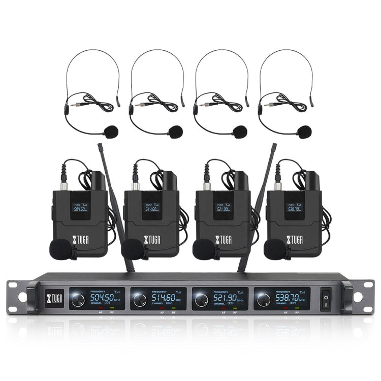 XTUGA A140-B Wireless Microphone System 4 BodyPack Headset Lavalier Microphone(UK Plug) - Microphone by XTUGA | Online Shopping South Africa | PMC Jewellery | Buy Now Pay Later Mobicred