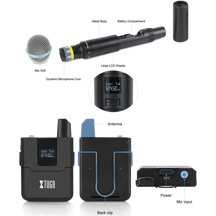 XTUGA A140-B Wireless Microphone System 4 BodyPack Headset Lavalier Microphone(AU Plug) - Microphone by XTUGA | Online Shopping South Africa | PMC Jewellery | Buy Now Pay Later Mobicred