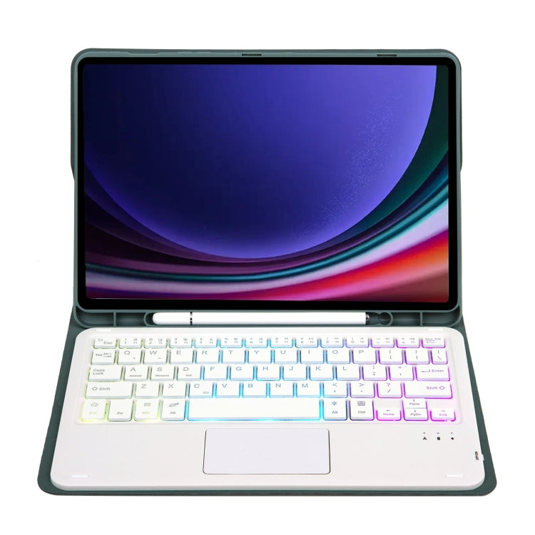 For Samsung Galaxy Tab S9 Candy Color Touch Backlight Bluetooth Keyboard Leather Tablet Case with Pen Holder(Dark Green) - Samsung Keyboard by PMC TechLife | Online Shopping South Africa | PMC TechLife | Buy Now Pay Later Mobicred
