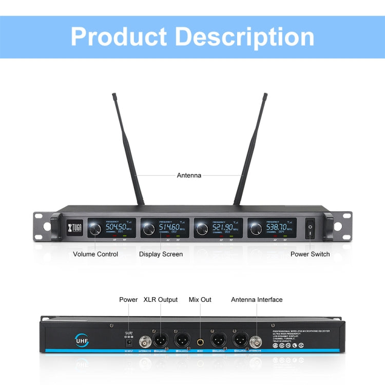 XTUGA A140-H Wireless Microphone System 4 Channel UHF Handheld Microphone(UK Plug) - Microphone by XTUGA | Online Shopping South Africa | PMC TechLife | Buy Now Pay Later Mobicred