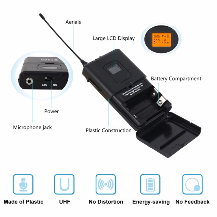 XTUGA A400-HB Professional 4-Channel UHF Wireless Microphone System with 2 Handheld & 2 Headset Microphone(US Plug) - Microphone by XTUGA | Online Shopping South Africa | PMC Jewellery | Buy Now Pay Later Mobicred