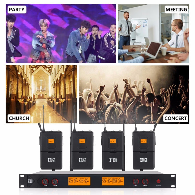 XTUGA A400-HB Professional 4-Channel UHF Wireless Microphone System with 2 Handheld & 2 Headset Microphone(UK Plug) - Microphone by XTUGA | Online Shopping South Africa | PMC Jewellery | Buy Now Pay Later Mobicred