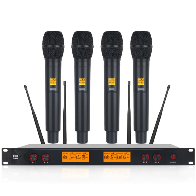 XTUGA A400-H Professional 4-Channel UHF Wireless Microphone System with 4 Handheld Microphone(UK Plug) - Microphone by XTUGA | Online Shopping South Africa | PMC Jewellery | Buy Now Pay Later Mobicred