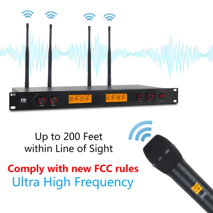 XTUGA A400-H Professional 4-Channel UHF Wireless Microphone System with 4 Handheld Microphone(AU Plug) - Microphone by XTUGA | Online Shopping South Africa | PMC Jewellery | Buy Now Pay Later Mobicred