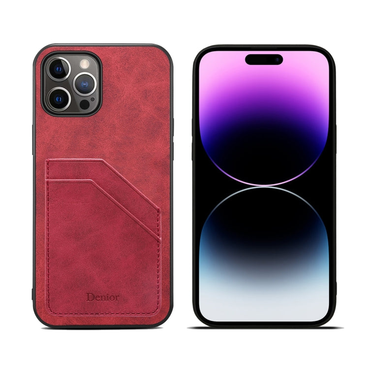 For iPhone 15 Pro Max Denior PU Dual Card Slot Back Cover Phone Case(Red) - iPhone 15 Pro Max Cases by Denior | Online Shopping South Africa | PMC Jewellery | Buy Now Pay Later Mobicred