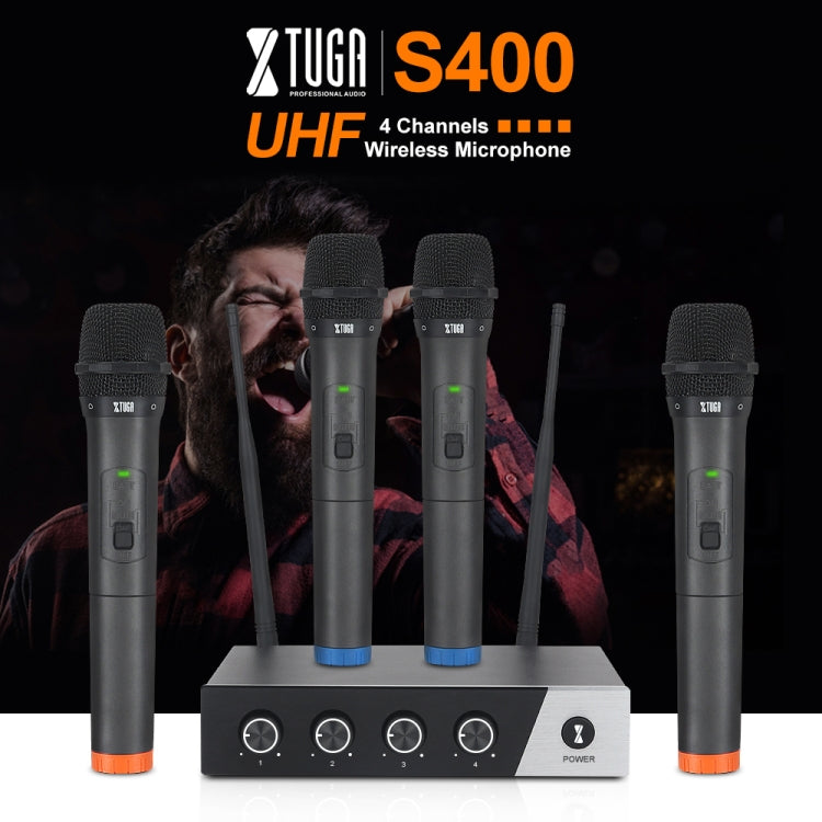 XTUGA S400 Professional 4-Channel UHF Wireless Microphone System with 4 Handheld Microphone(EU Plug) - Microphone by XTUGA | Online Shopping South Africa | PMC TechLife | Buy Now Pay Later Mobicred