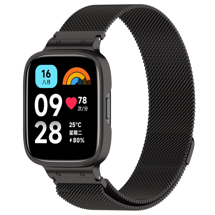 For Redmi Watch 3 Lite / Watch 3 Active 2 in 1 Milan Metal Watch Band with Watch Frame(Black) - Watch Bands by PMC TechLife | Online Shopping South Africa | PMC TechLife
