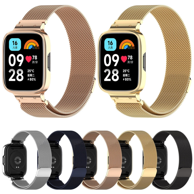 For Redmi Watch 3 Lite / Watch 3 Active 2 in 1 Milan Metal Watch Band with Watch Frame(Black) - Watch Bands by PMC TechLife | Online Shopping South Africa | PMC TechLife