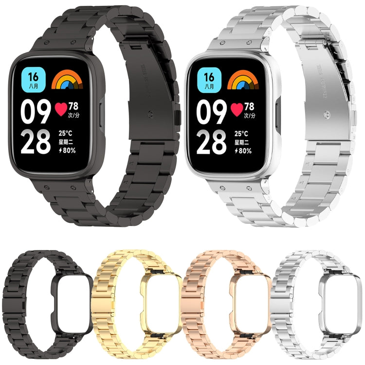 For Redmi Watch 3 Lite / Watch 3 Active 2 in 1 Three-bead Metal Watch Band with Watch Frame(Gold) - free shipping - PMC TechLife - Order now!