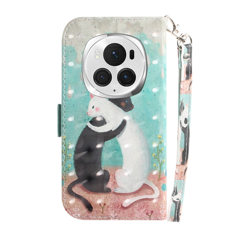 For Honor Magic6 Pro 3D Colored Horizontal Flip Leather Phone Case(Black White Cat) - Honor Cases by PMC Jewellery | Online Shopping South Africa | PMC Jewellery | Buy Now Pay Later Mobicred