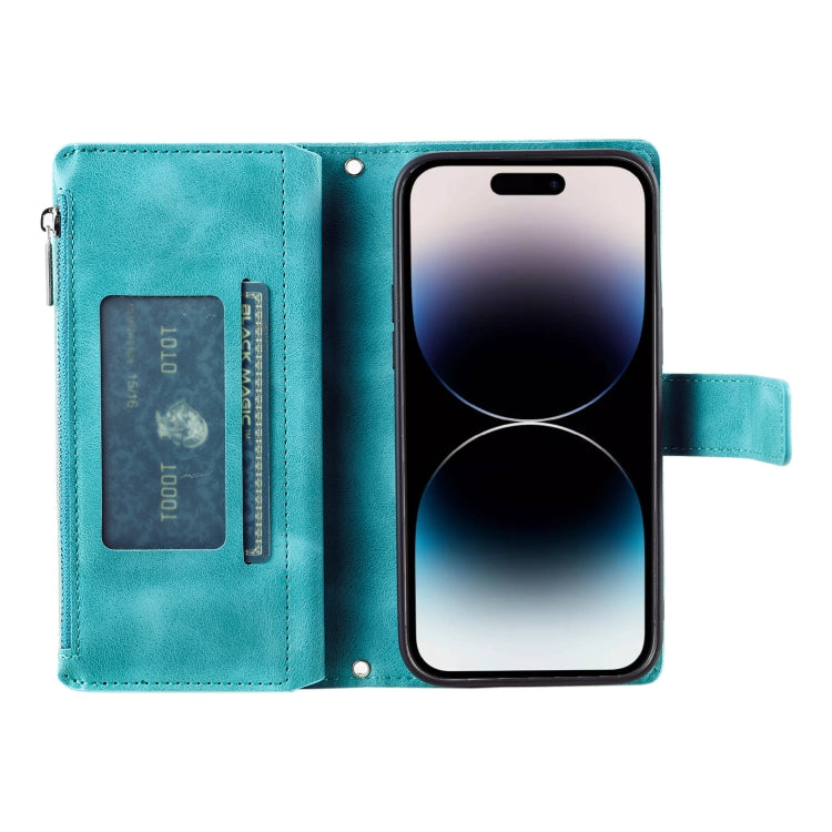 For iPhone 16 Pro Max Multi-Card Totem Zipper Leather Phone Case(Green) - iPhone 16 Pro Max Cases by PMC Jewellery | Online Shopping South Africa | PMC Jewellery | Buy Now Pay Later Mobicred