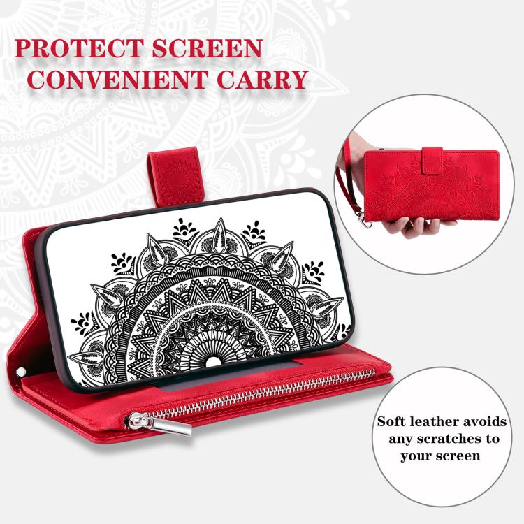 For iPhone 16e Multi-Card Totem Zipper Leather Phone Case(Red) - iPhone 16e Cases by PMC TechLife | Online Shopping South Africa | PMC TechLife | Buy Now Pay Later Mobicred