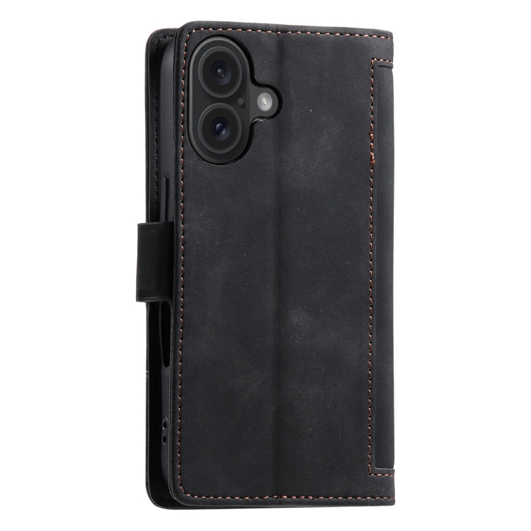 For iPhone 16 Retro Splicing Horizontal Flip Leather Phone Case(Black) - iPhone 16 Cases by PMC Jewellery | Online Shopping South Africa | PMC Jewellery | Buy Now Pay Later Mobicred