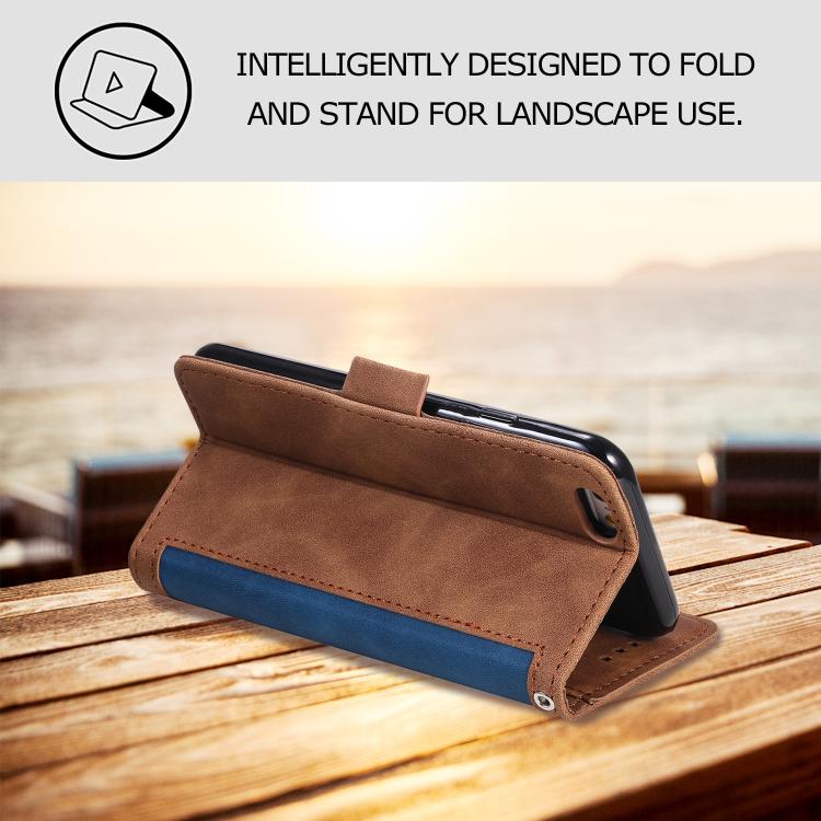 For iPhone 16e Retro Splicing Horizontal Flip Leather Phone Case(Blue) - iPhone 16e Cases by PMC TechLife | Online Shopping South Africa | PMC TechLife | Buy Now Pay Later Mobicred