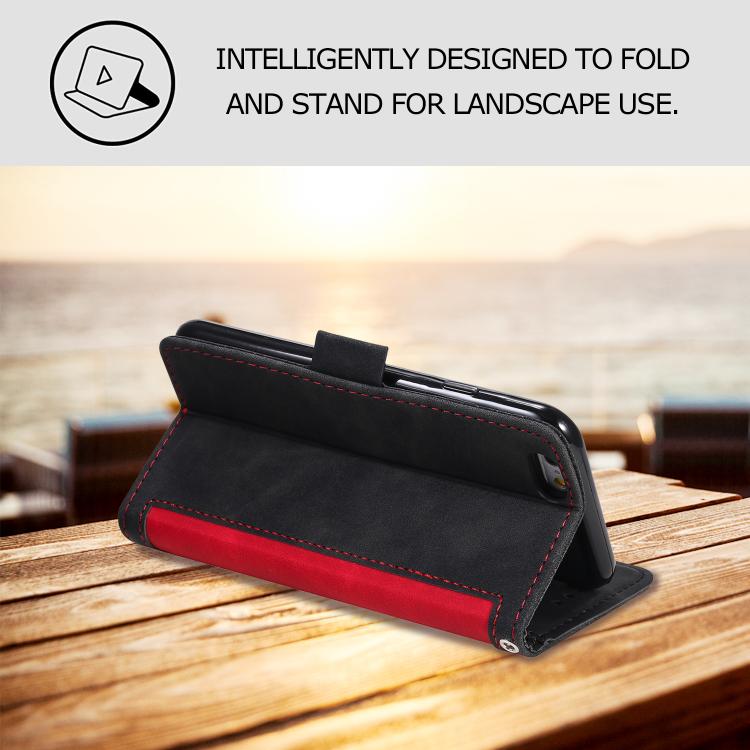 For iPhone 16e Retro Splicing Horizontal Flip Leather Phone Case(Red) - iPhone 16e Cases by PMC TechLife | Online Shopping South Africa | PMC TechLife | Buy Now Pay Later Mobicred