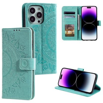 For iPhone 16 Pro Max Totem Flower Embossed Leather Phone Case(Green) - iPhone 16 Pro Max Cases by PMC Jewellery | Online Shopping South Africa | PMC Jewellery | Buy Now Pay Later Mobicred