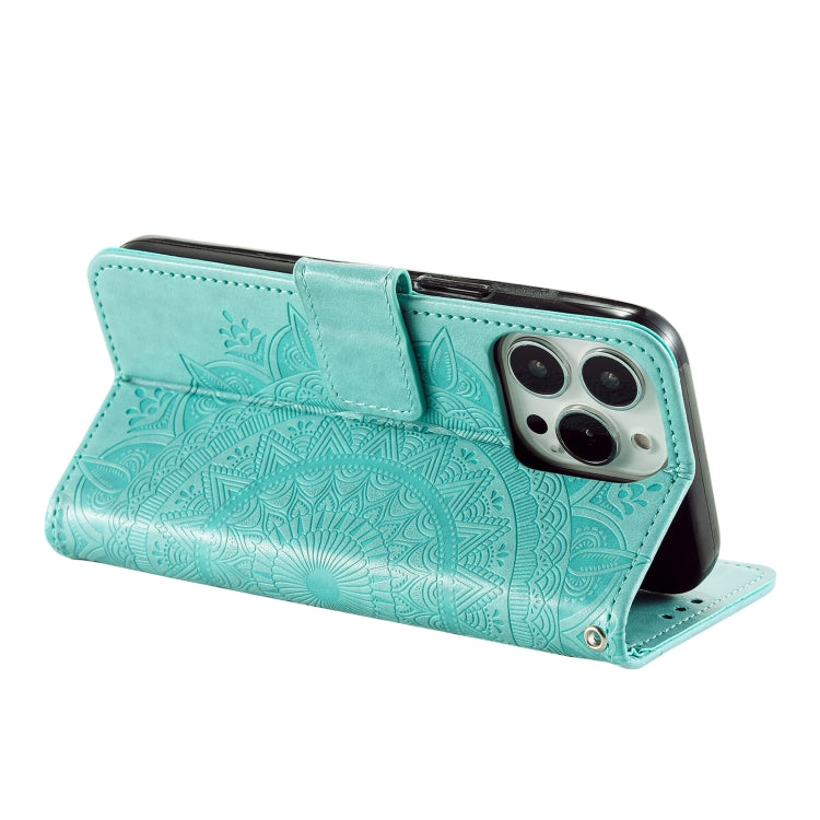 For iPhone 16 Pro Max Totem Flower Embossed Leather Phone Case(Green) - iPhone 16 Pro Max Cases by PMC Jewellery | Online Shopping South Africa | PMC Jewellery | Buy Now Pay Later Mobicred