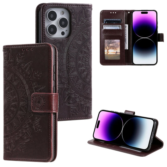 For iPhone 16 Pro Max Totem Flower Embossed Leather Phone Case(Brown) - iPhone 16 Pro Max Cases by PMC Jewellery | Online Shopping South Africa | PMC Jewellery | Buy Now Pay Later Mobicred