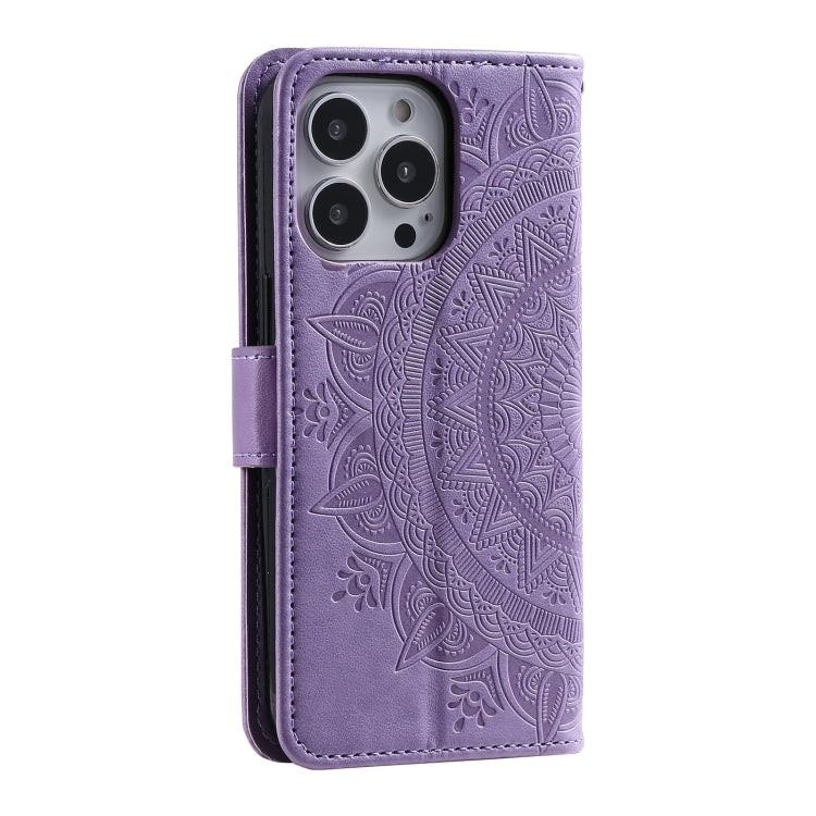 For iPhone 16 Pro Max Totem Flower Embossed Leather Phone Case(Purple) - iPhone 16 Pro Max Cases by PMC Jewellery | Online Shopping South Africa | PMC Jewellery | Buy Now Pay Later Mobicred