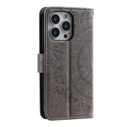 For iPhone 16 Pro Totem Flower Embossed Leather Phone Case(Grey) - iPhone 16 Pro Cases by PMC Jewellery | Online Shopping South Africa | PMC Jewellery | Buy Now Pay Later Mobicred