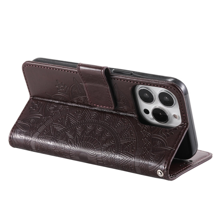 For iPhone 16 Pro Totem Flower Embossed Leather Phone Case(Brown) - iPhone 16 Pro Cases by PMC Jewellery | Online Shopping South Africa | PMC Jewellery | Buy Now Pay Later Mobicred