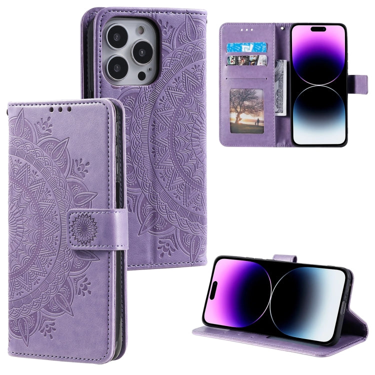 For iPhone 16 Pro Totem Flower Embossed Leather Phone Case(Purple) - iPhone 16 Pro Cases by PMC Jewellery | Online Shopping South Africa | PMC Jewellery | Buy Now Pay Later Mobicred