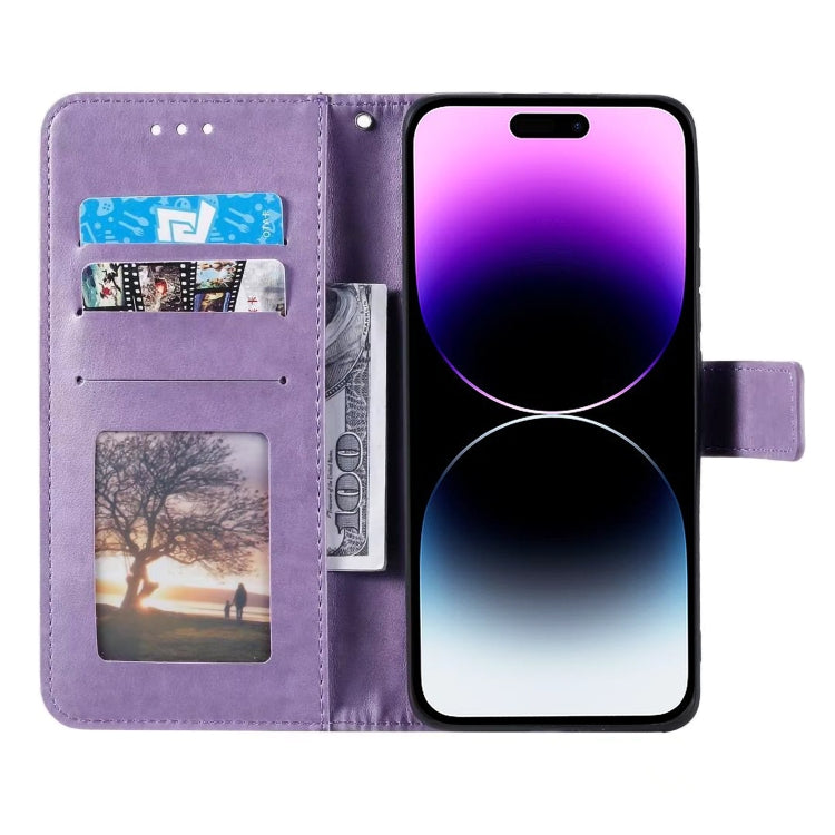 For iPhone 16 Pro Totem Flower Embossed Leather Phone Case(Purple) - iPhone 16 Pro Cases by PMC Jewellery | Online Shopping South Africa | PMC Jewellery | Buy Now Pay Later Mobicred