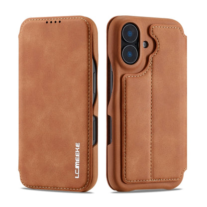 For iPhone 16 Plus LC.IMEEKE Hon Ancient Series Flip Leather Phone Case(Brown) - iPhone 16 Plus Cases by LC.IMEEKE | Online Shopping South Africa | PMC Jewellery | Buy Now Pay Later Mobicred