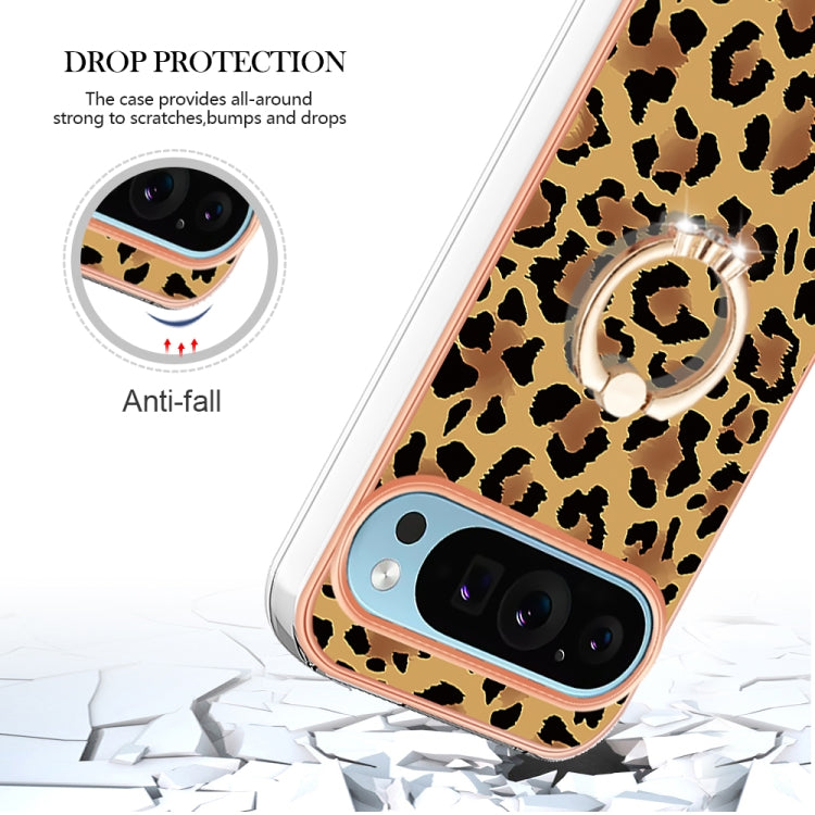 For Google Pixel 9 Pro XL Electroplating Dual-side IMD Phone Case with Ring Holder(Leopard Print) - Google Cases by PMC Jewellery | Online Shopping South Africa | PMC Jewellery | Buy Now Pay Later Mobicred