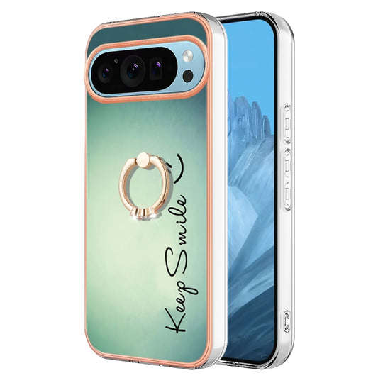 For Google Pixel 9 / 9 Pro Electroplating Dual-side IMD Phone Case with Ring Holder(Smile) - Google Cases by PMC Jewellery | Online Shopping South Africa | PMC Jewellery | Buy Now Pay Later Mobicred