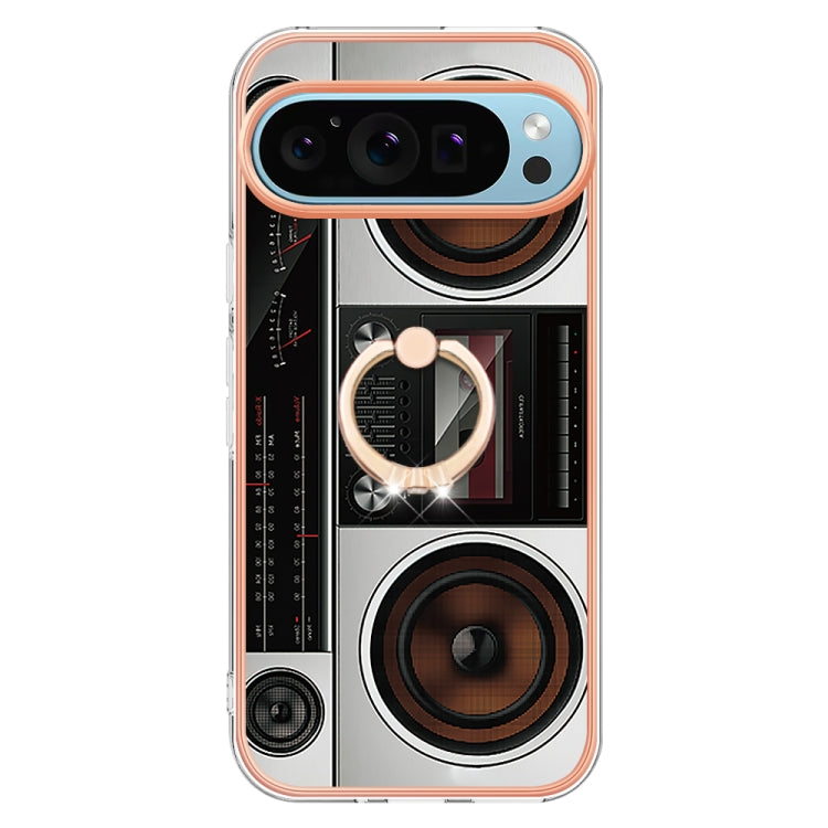 For Google Pixel 9 / 9 Pro Electroplating Dual-side IMD Phone Case with Ring Holder(Retro Radio) - Google Cases by PMC Jewellery | Online Shopping South Africa | PMC Jewellery | Buy Now Pay Later Mobicred