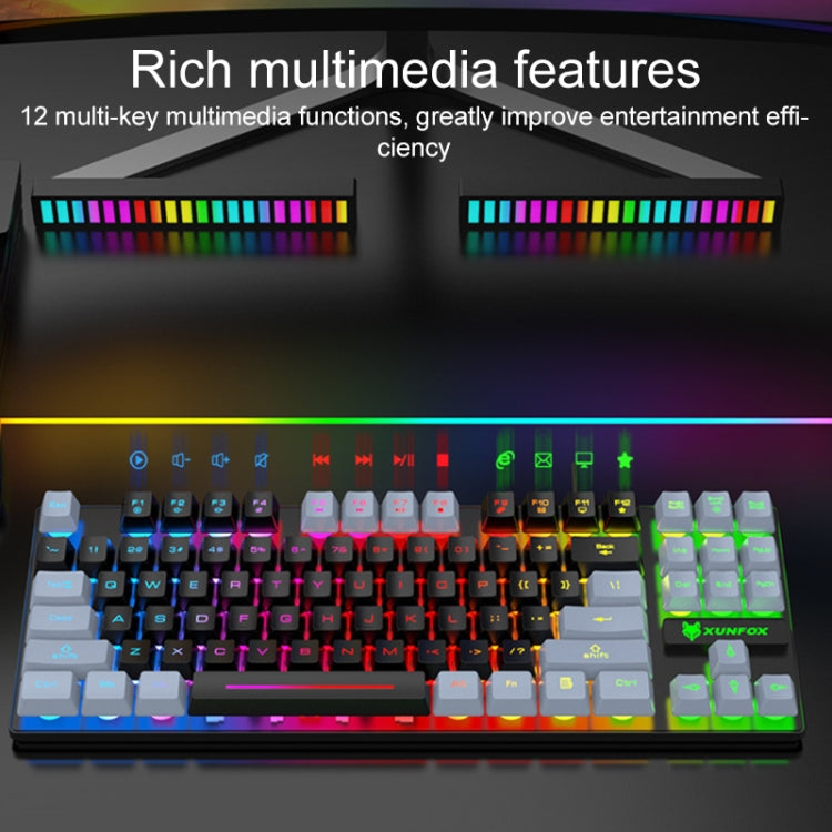 XUNFOX K10 87-Keys Rainbow Blacklit USB Wired Gaming Keyboard, Cable Length: 1.5m(Grey Black) - Wired Keyboard by PMC Jewellery | Online Shopping South Africa | PMC Jewellery | Buy Now Pay Later Mobicred