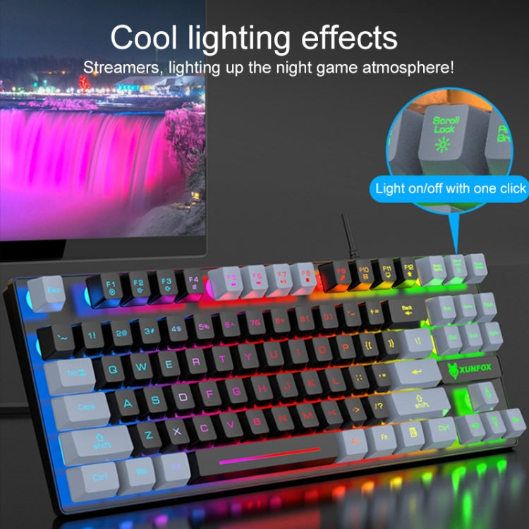 XUNFOX K10 87-Keys Rainbow Blacklit USB Wired Gaming Keyboard, Cable Length: 1.5m(Grey Black) - Wired Keyboard by PMC Jewellery | Online Shopping South Africa | PMC Jewellery | Buy Now Pay Later Mobicred