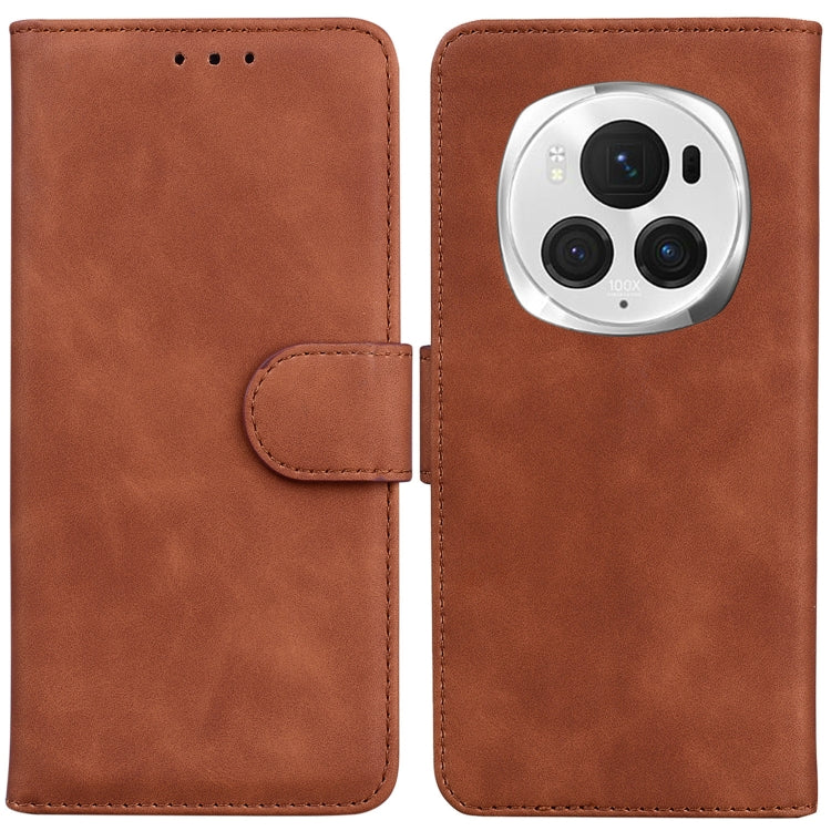 For Honor Magic6 Pro Skin Feel Pure Color Flip Leather Phone Case(Brown) - Honor Cases by PMC Jewellery | Online Shopping South Africa | PMC Jewellery | Buy Now Pay Later Mobicred