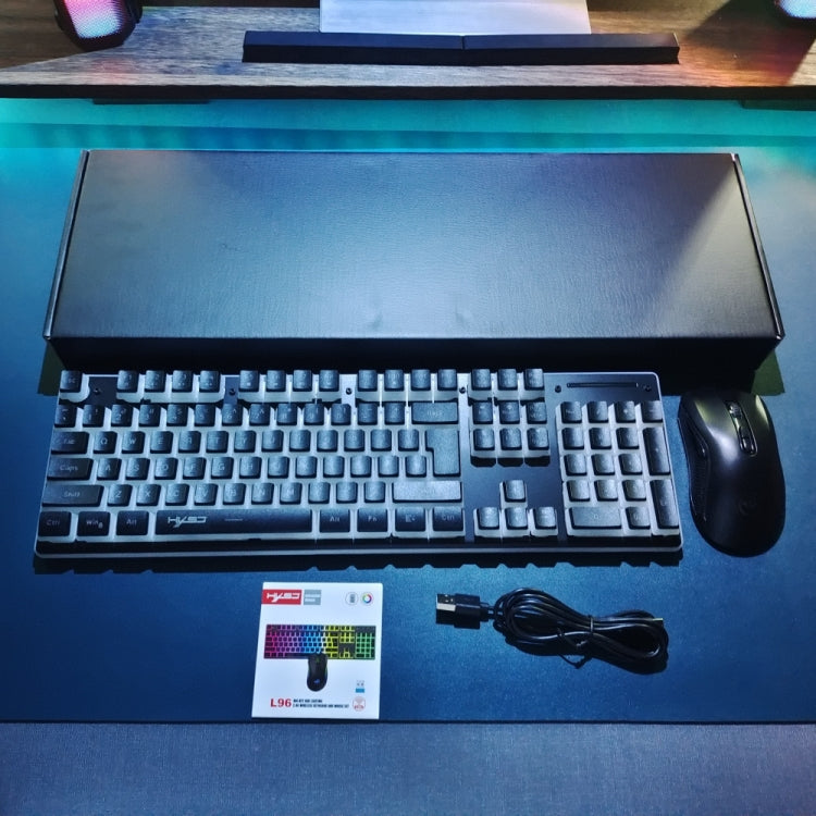 HXSJ L96 2.4G Wireless RGB Backlit Keyboard and Mouse Set 104 Pudding Key Caps + 4800DPI Mouse(Black) - Wireless Keyboard by HXSJ | Online Shopping South Africa | PMC Jewellery | Buy Now Pay Later Mobicred