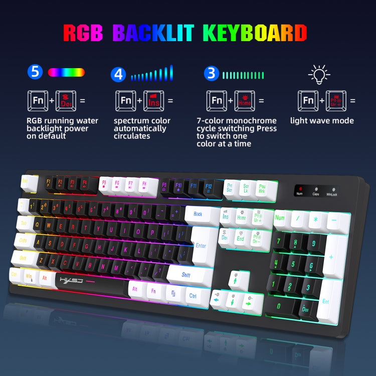 HXSJ L98 2.4G Wireless RGB Keyboard and Mouse Set 104 Keys + 1600DPI Mouse(White) - Wireless Keyboard by HXSJ | Online Shopping South Africa | PMC Jewellery | Buy Now Pay Later Mobicred