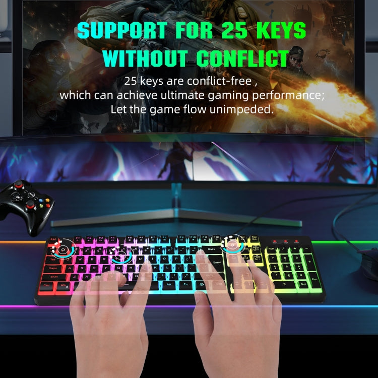 HXSJ L200+X100 Wired RGB Backlit Keyboard and Mouse Set 104 Pudding Key Caps + 3600DPI Mouse(Black) - free shipping - PMC Jewellery - Order now!