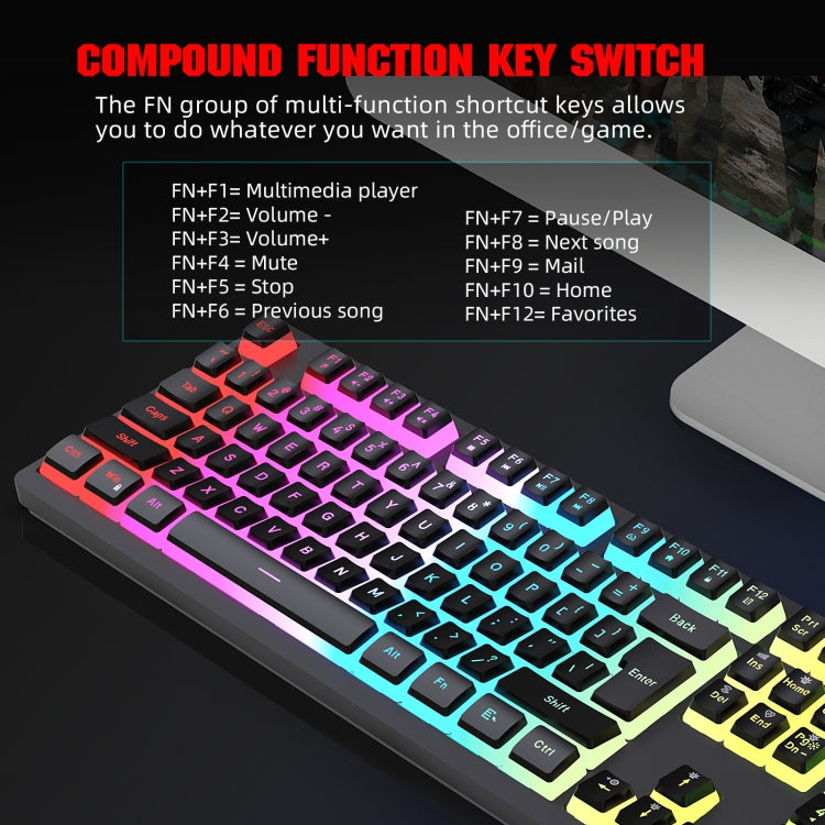 HXSJ L200+X100 Wired RGB Backlit Keyboard and Mouse Set 104 Pudding Key Caps + 3600DPI Mouse(White) - Wired Keyboard by HXSJ | Online Shopping South Africa | PMC Jewellery | Buy Now Pay Later Mobicred