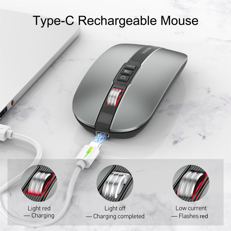 HXSJ M113 2400DPI Dual Mode 2.4GHz + Bluetooth 5.1 Wireless Mouse(Metallic Grey) - Wireless Mice by HXSJ | Online Shopping South Africa | PMC Jewellery | Buy Now Pay Later Mobicred