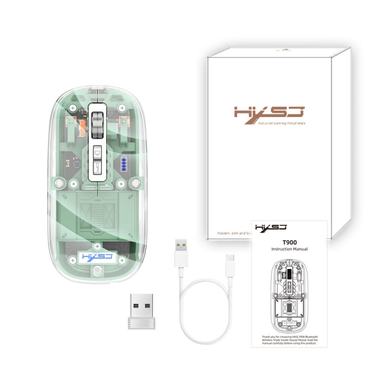HXSJ T900 Transparent Magnet Three-mode Wireless Gaming Mouse(Bean Green) - Wireless Mice by HXSJ | Online Shopping South Africa | PMC TechLife | Buy Now Pay Later Mobicred